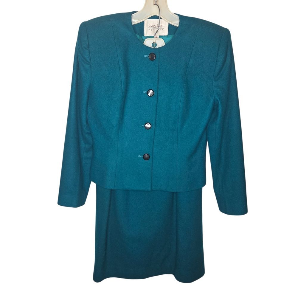 Karen Scott Petites Vintage 80s 2 Piece Wool Skirt Suit Set Size 8 8P